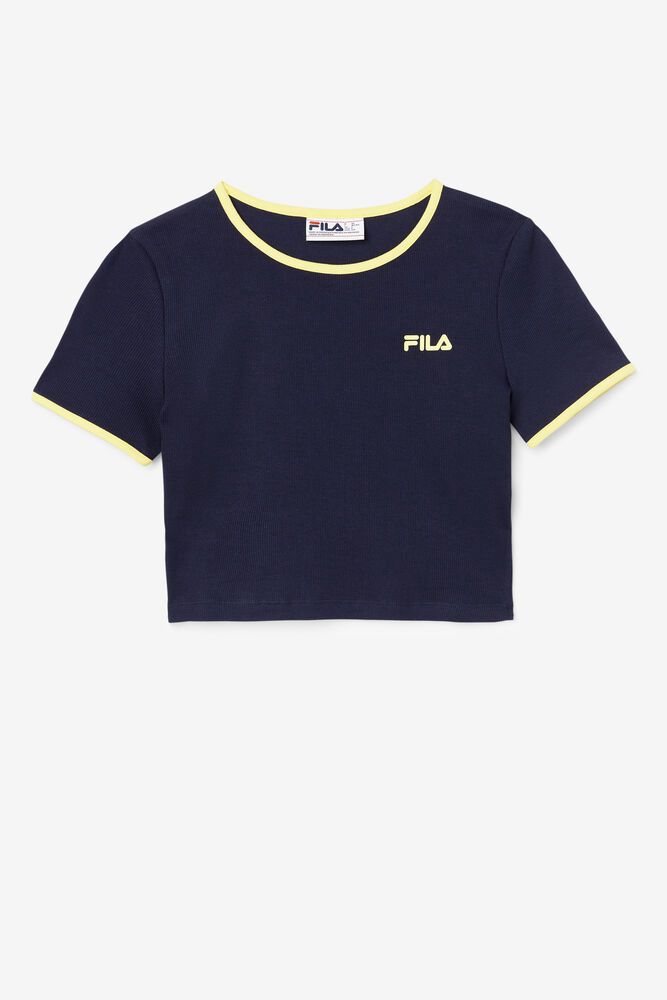 Fila T-Shirt Womens Navy - Perla Crop Top - Philippines 9324806-HF